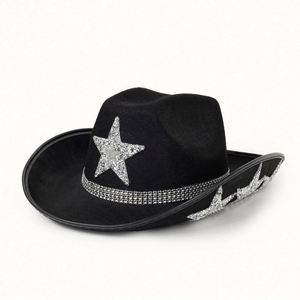 Western Style Star Rhinestone Cowgirl <b>Hats</b> Rack Custom Logo Halloween Halloween Bride Cowboy <b>Hats</b> With Rope - Product Image 2