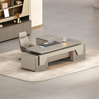 Bureau de direction modulaire haut de gamme en MDF, grand format en L, bicolore gris beige, avec boîte de rangement pour câbles, table de travail de bureau moderne – Offre Spéciale