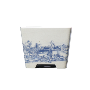 <b>Square</b> Ceramic Bonsai Pot Hand Painted Chinese Landscape Design Small <b>Planter</b> For Indoor Plants - Product Image 5