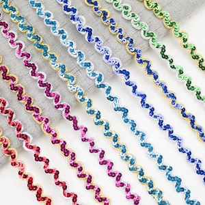 Atacado DIY 1cm Costura Têxtil Lace Barato 13m Net Malha Lantejoulas Pequena Fita Trimming Costume Dancewear Onda Lace Trim - Product Image 4