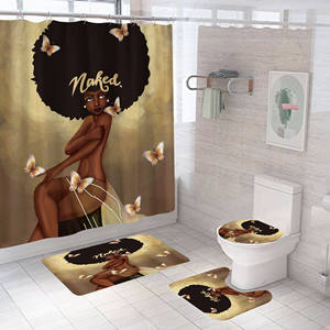 Muyu クリエイティブデジタル印刷 欧米風 防水ポリエステル製 バスカーテンセット バスマット トイレ蓋カバー 12個のフック付き - Product Image 1