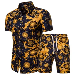 C10223a uomini di estate a due pezzi set set di abbigliamento camicia a maniche corte e pantaloncini