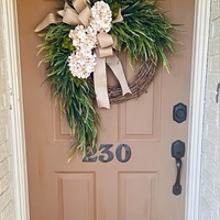 Karangan Bunga Hydrangea Rustic untuk Dekorasi Rumah Gaya Farmhouse, Hiasan Dinding dengan Pita, Karangan Bunga Buatan