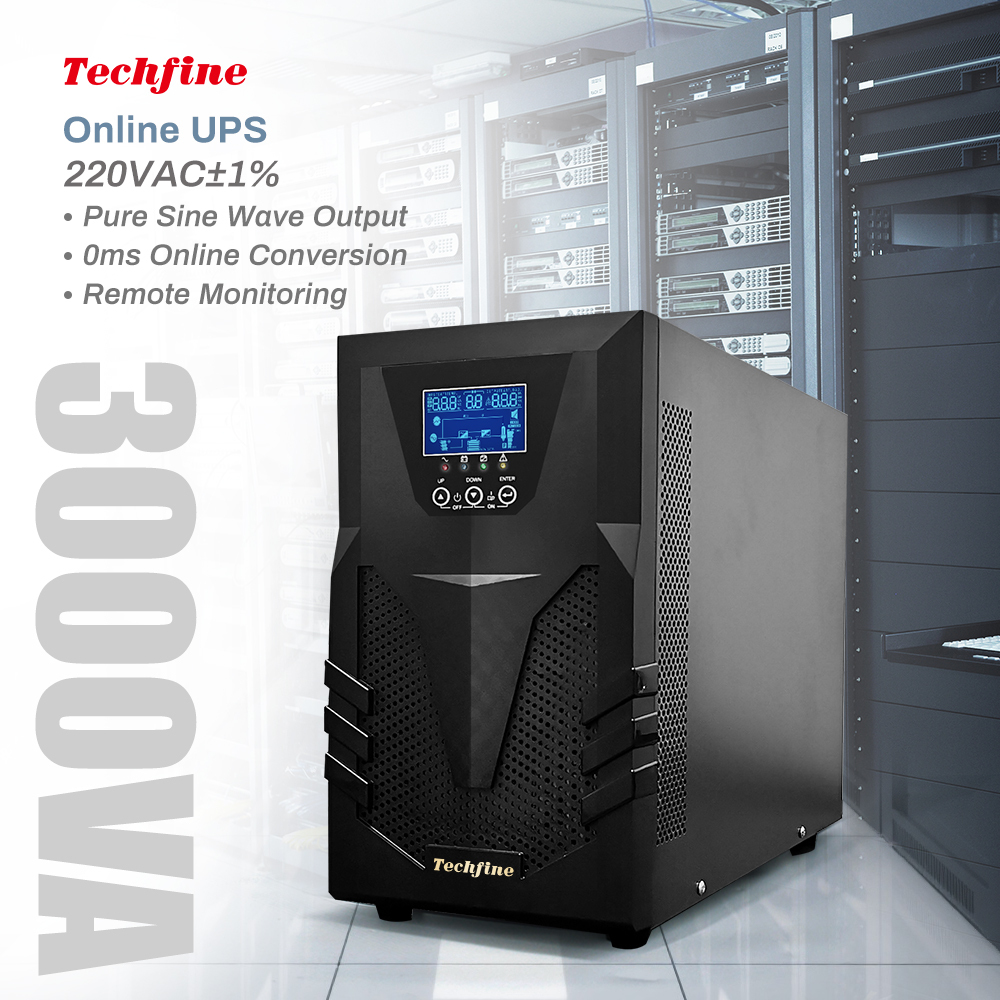 Techfine 3KVA 3KW Online <strong>UPS</strong> <strong>Pure</strong> <strong>Sine</strong> <strong>Wave</strong> 0ms Conversion Inverter <strong>Ups</strong> 3000VA <strong>UPS</strong> Uninterruptible Power Supply