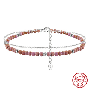 RINNTIN SA88 a strati <span class=keywords><strong>cavigliera</strong></span> sottile cavo di maglia a catena con pietra di Malachite Rhodochrosite 925 <span class=keywords><strong>cavigliera</strong></span> d'<span class=keywords><strong>argento</strong></span> per le donne - Product Image 2