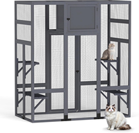 Grand enclos extérieur de luxe pour chat à 3 niveaux en bois avec maison isolée et motif imprimé