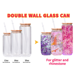Hot Sale DIY Custom 16oz Sublimation Double Wall Glass <strong>Coffee</strong> <strong>Can</strong> Cup with Bamboo Lid and Straw - Product Image 5