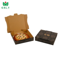 Boîte à pizza portable en kraft écologique et robuste avec impression personnalisée noire quadricolore, boîte à emporter jetable