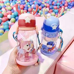 Bouteille d'eau portable pour enfants en plastique avec ventouses, motif dessin animé, grande capacité, pour l'extérieur, avec sangles. - Product Image 3