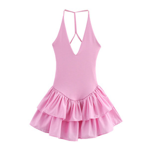 ชุดเดรสมินิเดรสคอปกแบบผูกหลังสำหรับผู้หญิง - ชุดเดรสเต้นรำแบบกระโปรงหลายชั้นไม่มีแขนและเปิดหลัง เสื้อผ้าแฟชั่นสำหรับผู้หญิง - Product Image 5