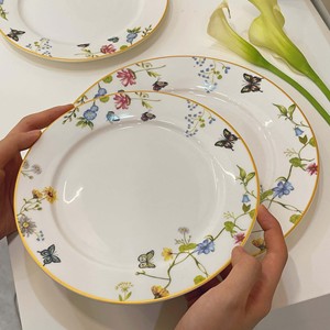 New Arrival Ceramic Flower Rim Dinner <b>Plate</b> Gold Trim Charger <b>Plate</b> 8" Dessert Dishes Wedding Decoration Dinnerware Set - Product Image 1
