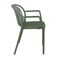 Fauteuil en plastique PP monobloc vert, dossier incurvé à lattes verticales, empilable, pour salle à manger, café en plein air, terrasse, restaurant