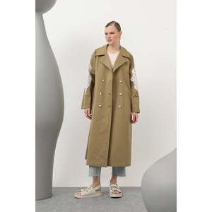 Elegante Gabardina para Mujer Color Camel con Detalle de Encaje en las Mangas Completas, Ajuste Cómodo para Todas las Temporadas - Product Image 5