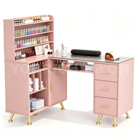 Meubles de salon de manucure de luxe, table de manucure double, vente en gros d'usine, poste de travail professionnel moderne en bois pour la manucure