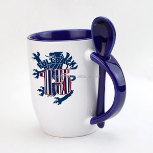 Topjlh Kho New Gốm Cốc 11Oz Bên Trong Và Xử Lý Có Màu Thăng Hoa Gốm Cốc Cà Phê Với Muỗng - Product Image 1