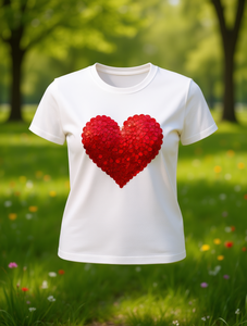 T-Shirt da Donna a Maniche Corte, Vestibilità Slim, Collo Tondo, Stampa Cuore Rosso Brillante, Moda Casual Primavera Estate, 100% Cotone Jersey - Product Image 2