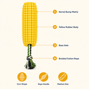 Corn Shape Rubber Dog Chew Toy Yellow Bumpy <strong>Kernel</strong> Texture with Braided Cotton Rope Tough Pet Chew Toy for Medium Large Dogs - Product Image 2