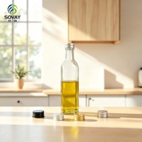 Bouteille en verre rectangulaire longue de 500 ml pour huile d'olive, bouteille vide à col fileté pour huile alimentaire, sauce, production en série OEM