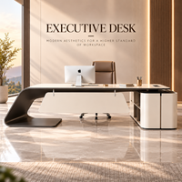 Bureau de direction moderne de luxe en forme de L, noir et blanc, avec design incurvé pour le bureau du PDG ou du directeur, mobilier de bureau