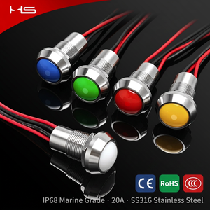 Interrupteur à bouton-poussoir étanche IP67, faisceau pré-câblé, 2A 220V, qualité marine, LED 19mm 22mm - Product Image 1