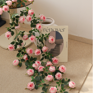 Rose artificielle suspendue de haute qualité 1,73 m, en soie, faite à la main, douce, moderne, longue durée, fleurs roses, rouges et blanches pour la maison - Product Image 4