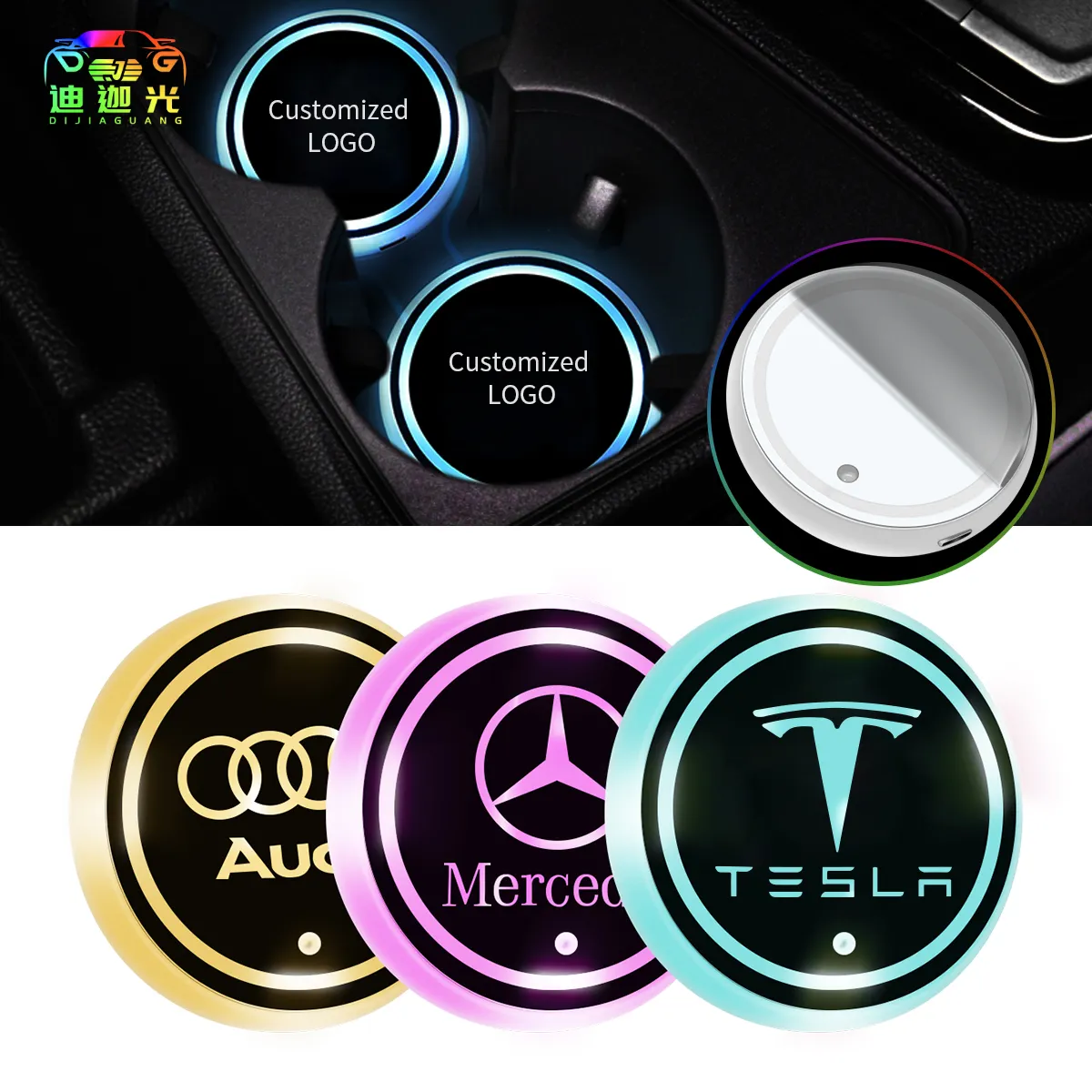 LED Car Cup Holder Untersetzer Lichter 7 Farben Ändern USB Lade matte Cup Pad Innen atmosphäre Lampe Dekoration Licht für TESLA