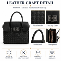 Sac à main en cuir de mouton tressé avec poignée supérieure et rabat à fermoir, sacs à bandoulière pour femmes, logo personnalisé OEM ODM, vente en gros