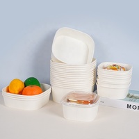 Emballage alimentaire biodégradable, jetable, réutilisable, en papier kraft, carré, pour salade, à emporter, avec couvercle