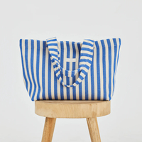 Sac Fourre-Tout Rayé en Toile Écologique Royal Fair avec Impression Logo Personnalisé, Sac de Plage et Épaule en Toile Oversize pour Femme