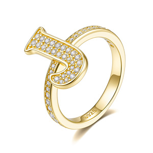Luxury 18K Gold Plated Moissanite Cocktail <b>Ring</b> Letter D Pave Setting Round Brilliant Cut <b>925</b> <b>Silver</b> Unisex Jewelry - Product Image 3