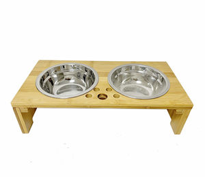 ペットボウル & フィーダー犬/猫ペットボウル環境にやさしいカスタムステンレス + 竹製スタンド - Product Image 1