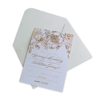 Simple Style Cotton Paper Wedding Invitation Template Floral Rose Gold Marriage Invites Card for Bridal Shower Party