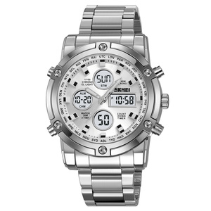 2556 SKMEI <span class=keywords><strong>orologio</strong></span> <span class=keywords><strong>da</strong></span> <span class=keywords><strong>polso</strong></span> <span class=keywords><strong>da</strong></span> uomo di lusso analogico-digitale Dual Time in acciaio inossidabile impermeabile al quarzo sportivo allarme 3ATM conto maschile - Product Image 4
