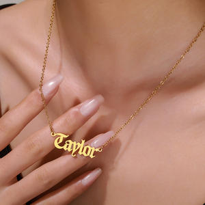 <span class=keywords><strong>Collier</strong></span> personnalisé en acier inoxydable 304 plaqué or 18 carats avec diamant, lettre personnalisée, chaîne en bambou transfrontalière, personnalisation unisexe - Product Image 2