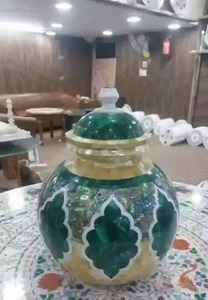 Lujo moderno hecho a mano pulido incrustaciones trabajo Matka madre de perla decoración del hogar mármol sólido piedra Natural maceta florero boda - Product Image 3