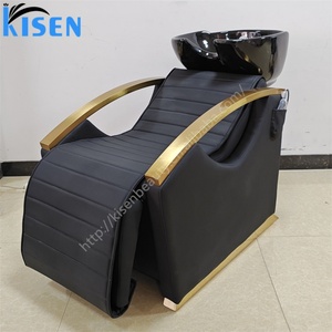 Kisen 2025 - Fauteuil de lavage de cheveux noir luxueux avec accoudoirs dorés - Confortable et élégant pour une utilisation en salon - Product Image 2