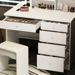 <strong>Large</strong> Storage Space Smart French White Sliding Touch Control <strong>Mirror</strong> <strong>Dressing</strong> <strong>Table</strong> Set with Stool and <strong>Mirror</strong> - Product Image 5