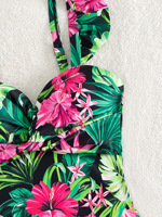 Nouveau bikini bandeau pour femme, taille haute, imprimé tropical, respirant, XL, une pièce avec décolleté en V profond, logo sur le devant, en élasthanne/polyester