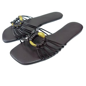 Sandales Gleibo pour femmes, nouées à la main, à fines brides multiples, avec décorations métalliques dorées, bout carré ouvert, pour l'été, décontractées, plage - Product Image 6
