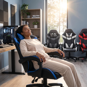 Silla de Juego Ergonómica de Cuero PU, Silla de Computadora Estilo Racing, Ajustable, Reclinable, con Reposapiés, Soporte Lumbar, Giratoria 360 Grados - Product Image 6