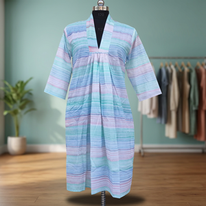 Kaftan Beautiful Bohemian Washable 100% Cotton Dress for Women Maxi Wrap Summer Style in Sky Blue <b>Hand</b> <b>Paint</b> Print Floor-Length - Product Image 3
