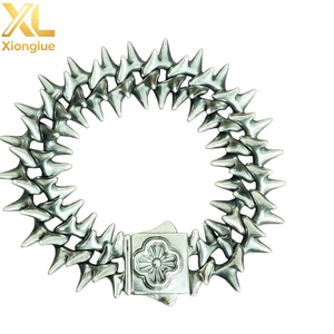 Exaggerated Punk Style Hip Hop Jewelry Wide Thick Heavy Gold Stainless Steel Spiked Thorns Cuban Link Bracelet for <b>Men</b> - Product Image 1