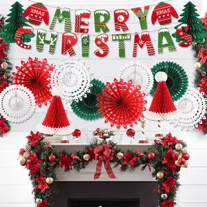 カスタムメリークリスマスバナークリスマスサンタ帽子ハニカム紙ファンクリスマスツリー紙装飾卸売
