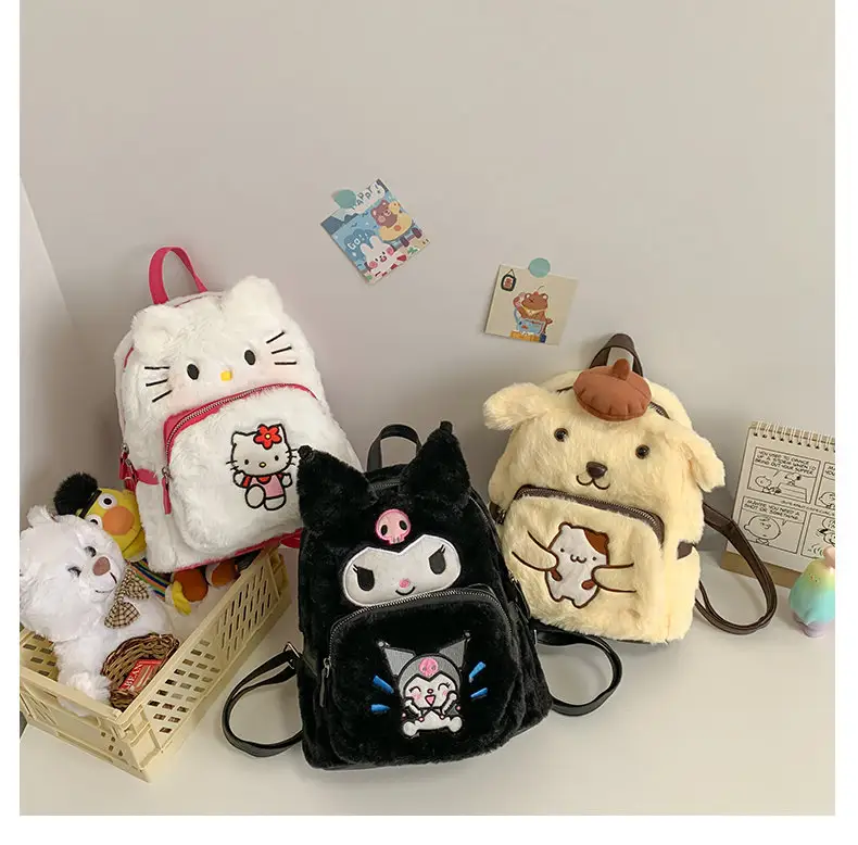 女の子と女性のためのホットセールかわいいミニぬいぐるみバックパック、女の子のためのカワイイ猫の顔ソフトファジー財布ハンドバッグ