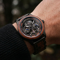 Jam Tangan Mekanik Otomatis Kayu Skeleton Hollow Dial Jam Tangan Kayu Alami untuk Pria Hadiah untuk Pacar