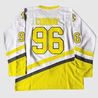 Maillot de hockey sur glace personnalisé Mighty Ducks Conway 96, imprimé, pour homme, blanc, bleu sarcelle, marron, manches longues, en sergé, anti-humidité