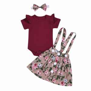Robes d'été pour enfants, vêtements pour enfants, ensembles de robes et barboteuses en coton à fleurs pour bébés filles, fabriqués en Chine - Product Image 1