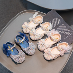 Chaussures de danse pour enfants, chaussures de princesse antidérapantes à semelle souple pour filles, chaussures de princesse avec nœud perlé pour enfants - Product Image 2