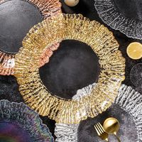 Assiette de présentation en verre cristal de 13 pouces, motif tournesol et bord corail, plaquée or, pour mariage, restaurant, événement, dîner, vente en gros