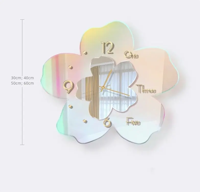 Acrylic Decorative Flower Colorful Unique Modern Wall Mirror Clock For Home Kitchen